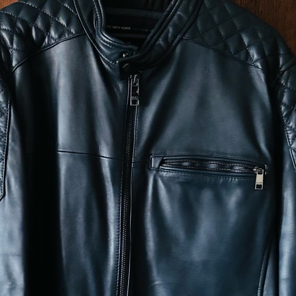 Andrew Marc Men's Blue Quilted Leather Bomber Jacket - Picture 3 of 4